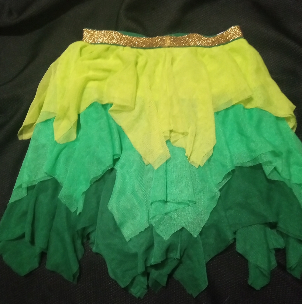Green layered Tutu Mesh Skirt Girls M Halloween Costume Tinkerbell lepre…